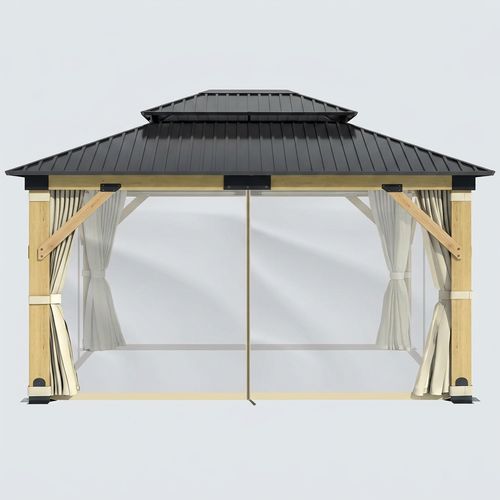 GARTOO 13' x 15' Wooden Gazebo Curtains Part & Rod