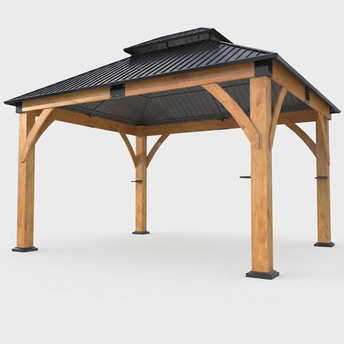 GARTOO 11'x 13' Outdoor Spruce Wood Gazebo